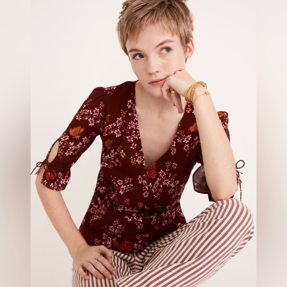 Madewell Tops - Madewell Floral Butterfly print wrap blouse